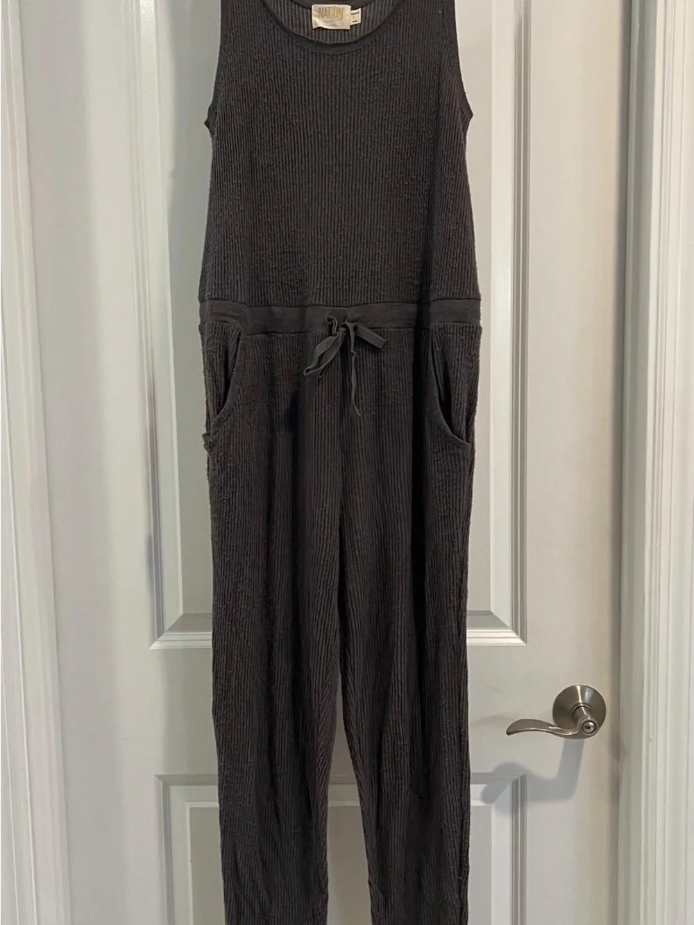 Nation LTD Gray Ribbed Sleeveless Jumpsuit with Drawstring Waist